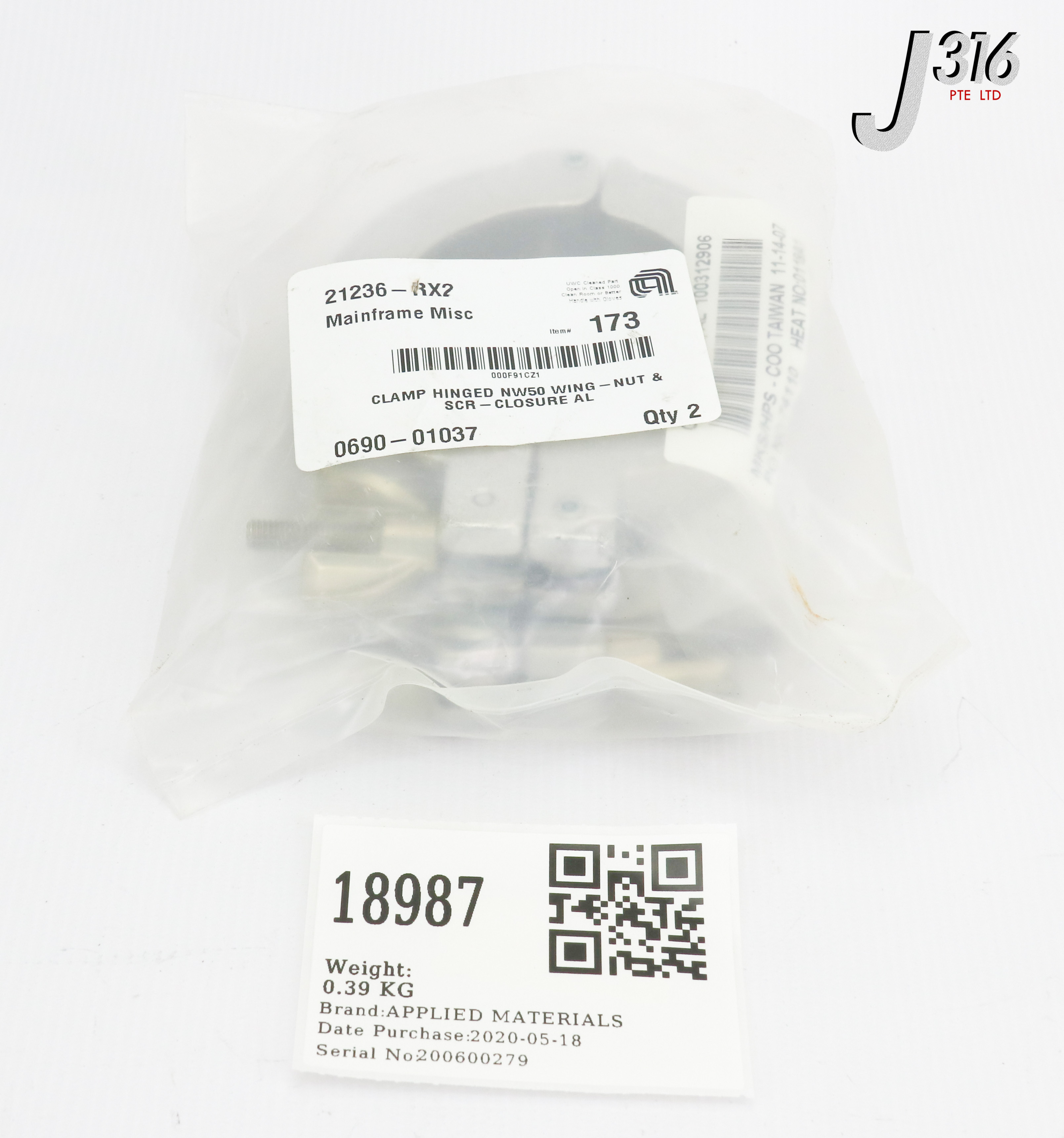 A  18987 APPLIED MATERIALS CLAMP HINGED NW50 WING-NUT 0690-01037 | eBay